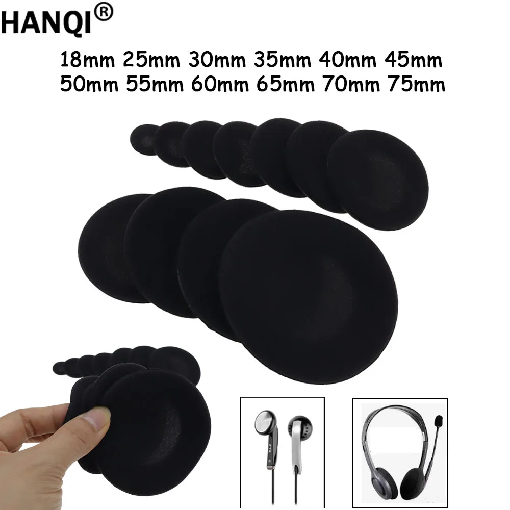 10Pcs Memory Foam Ear Pads Sponge Covers Headphone Replacement Cushions 18mm 25mm 35mm 45mm 50mm 55mm 60mm 65mm 70mm Multi‑Sizes