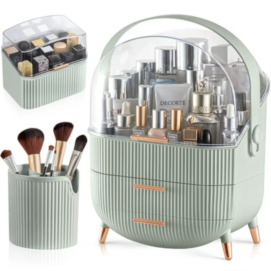 Makeup Organizer with 2 Drawers and Brush Storage Box Lipstick Holder Cosmetic Display Case for Vanity and Bathroom Countertop