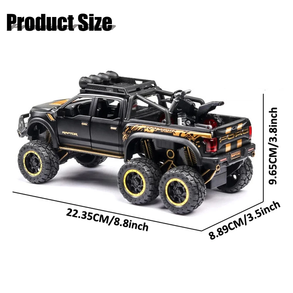 1:24 Pickup Trucks for Boys F150 Raptor Diecast Metal Model Car with Sound and Light for Kids Age 3 Year and up