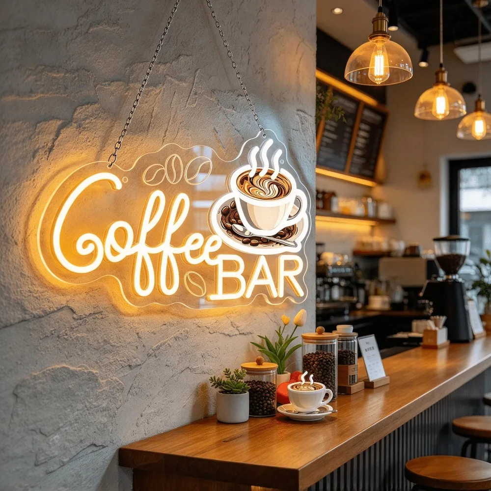 1 coffee cup neon light wall decoration light LED acrylic luminous light board wall mounted coffee shop decoration