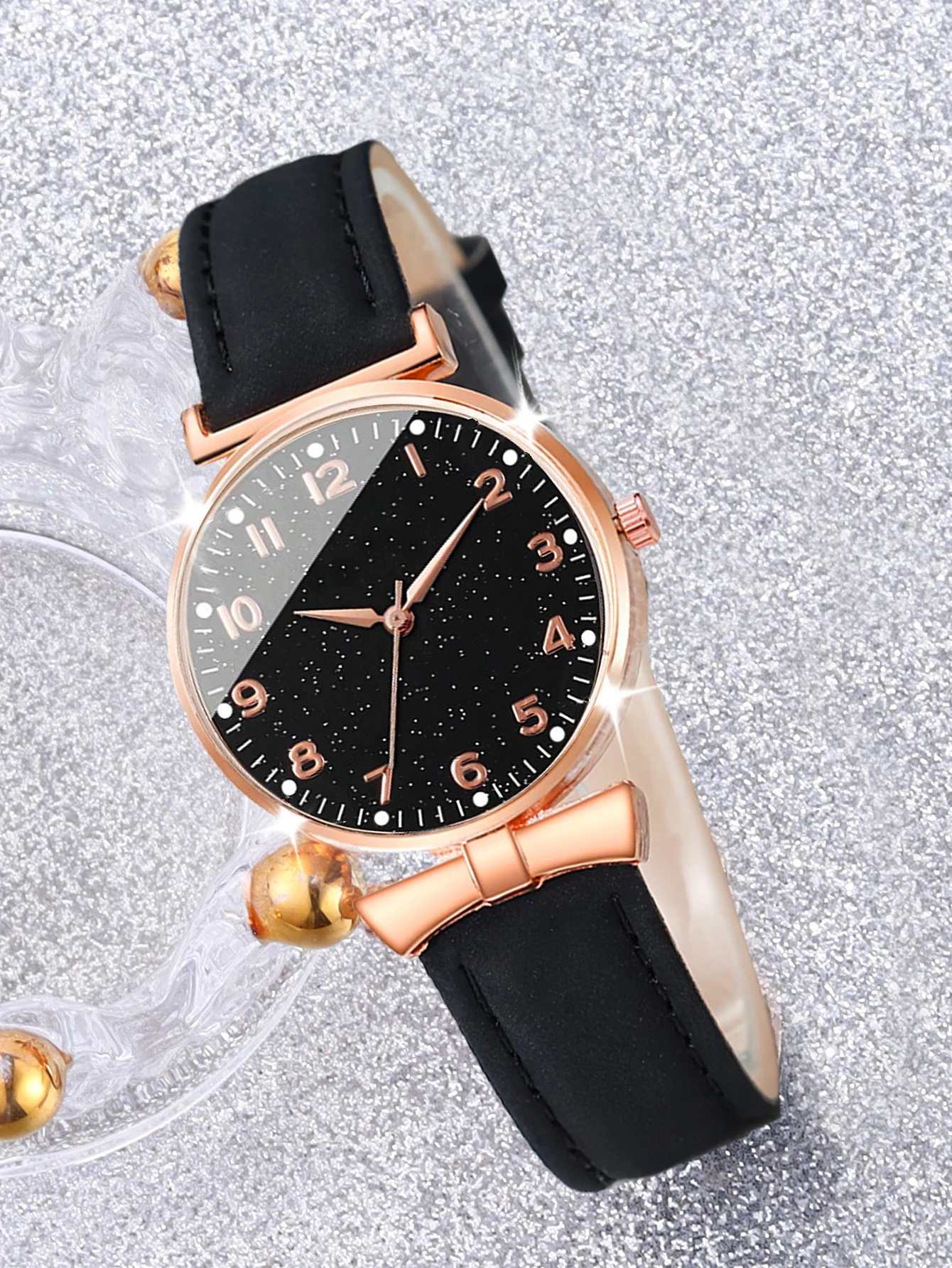 Black leather stylish simple ladies quartz watch with Black Butterfly Set Back to School season gift simulation watch