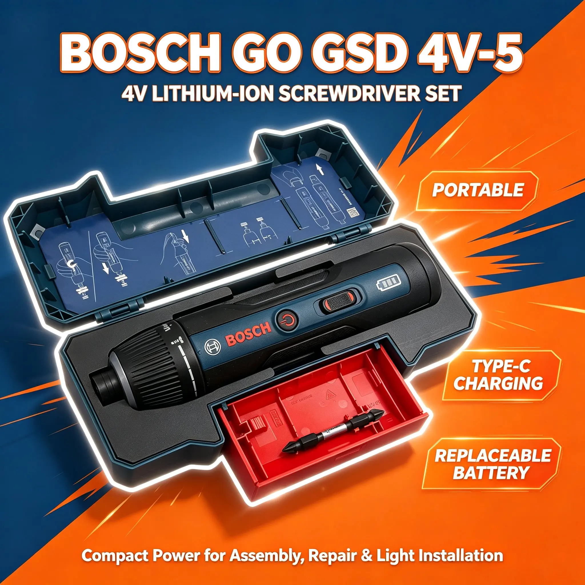 Bosch GSD4V-5 Cordless Electric Screwdriver, 280-363RPM Adjustable Speed, Handheld Screwdriver for Furniture & Wood Fastening