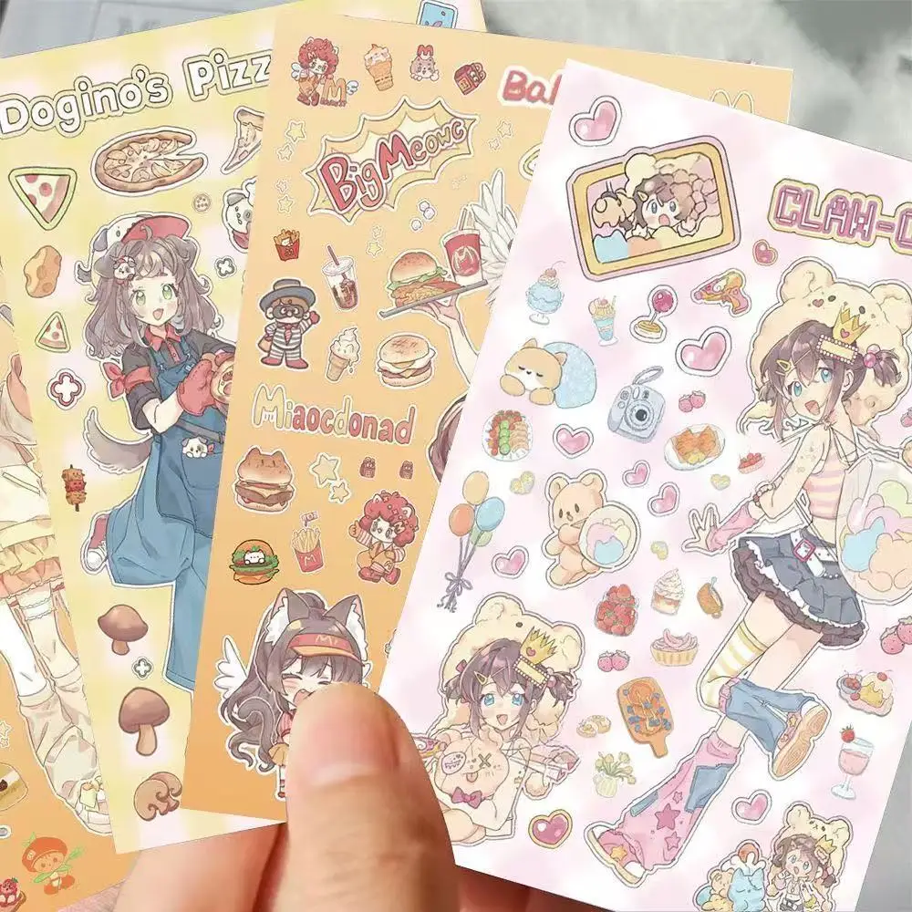 

8PC Mix Guka Girl's Ever-changing Daily Film-cutting Stickers Energetic Sports Girl Collage Material Pack Waterproof Stickers