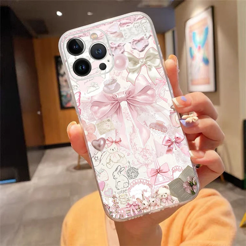 Pink ribbon bow Phone Case For  iPhone 16 15 11 12 13 14 Pro Max Plus Mini