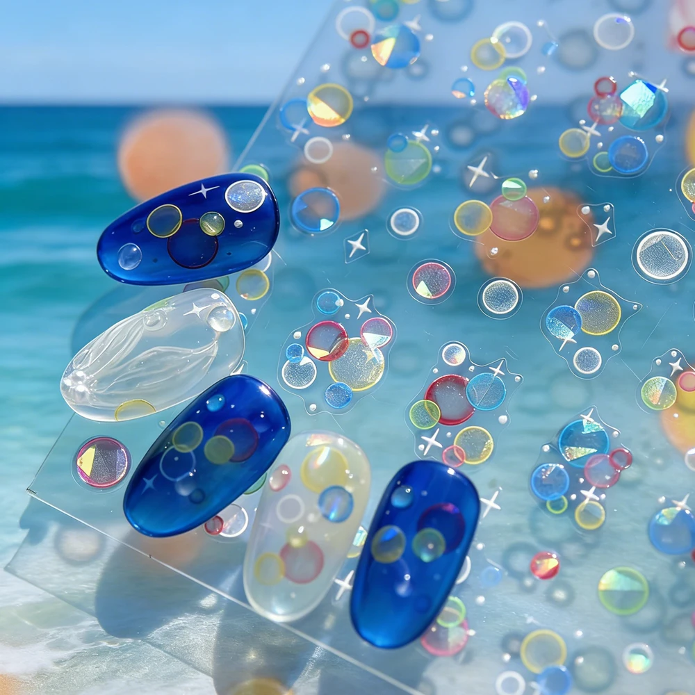 1 Stück 5D Bunter Blasen-Nagelkunst-Aufkleber Fantasievolle Sternenlicht-Blasen Selbstklebende Nagelsticker für Damen Sommer-Maniküre Slider