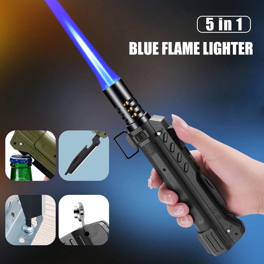 

Blue Flame Spray Gun Lighter Safety Lock Flame Lock Design Adjustable Flame Portable Buckle 5in1 for Outdoor Ignition