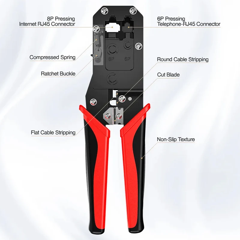 Hoolnx RJ45 narzędzie do zaciskania RJ11 zaciskania przewód LAN Ethernet szczypce do ściągania izolacji 8P RJ45 6P RJ12 RJ11 do złącza modułowego