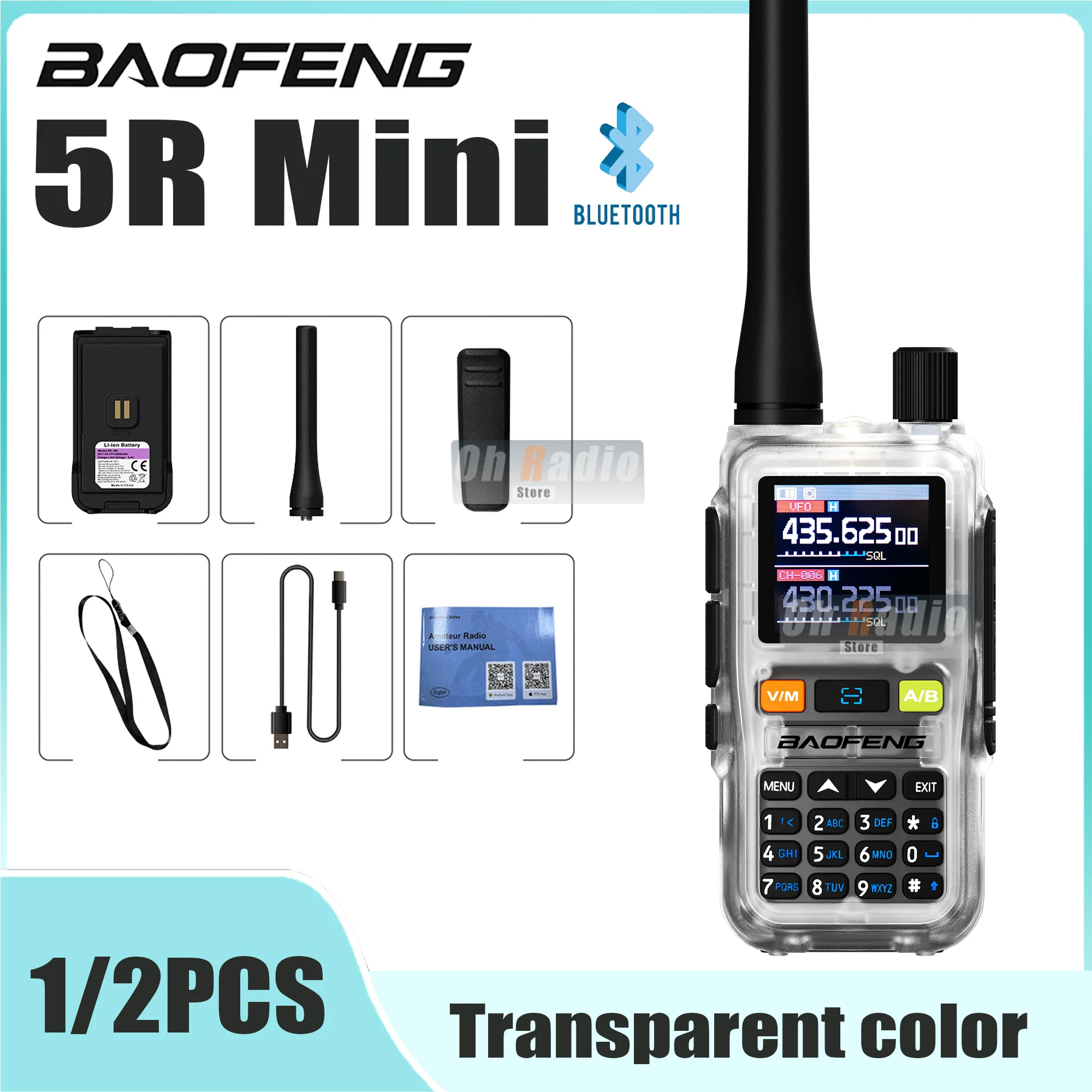 1/2PCS Baofeng UV 5R Mini Walkie Talkie Air Band UHF/VHF 999 kanal FM Bluetooth Programmierung Typ-C Camping Ham Radio Upgrade 5R