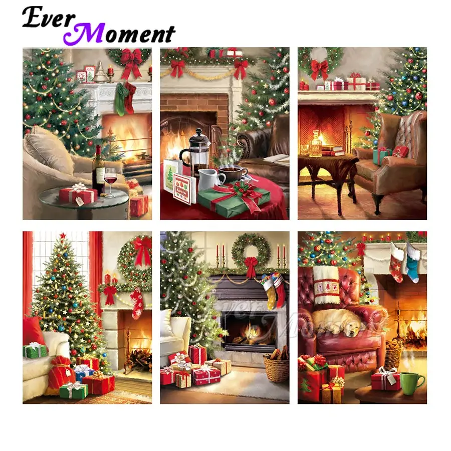 Ever Moment Diamond Painting Animal Christmas Picture Square Resin Drill House Stuff For Home And Decoration S2F2655