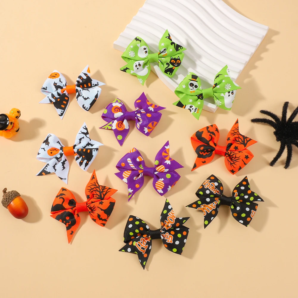 

10/20Pcs Halloween Bow Hair Clips Set for Girls Holiday Party Decoration Headdress Headwear Pumpkin Ghost Print Hair Accessories