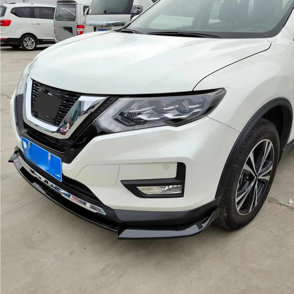 

Для Nissan X-TRAIL 2017-2021: Глянцевый черный сплиттер-дефлектор переднего бампера из карбонового волокна, тюнинг-аксессуар