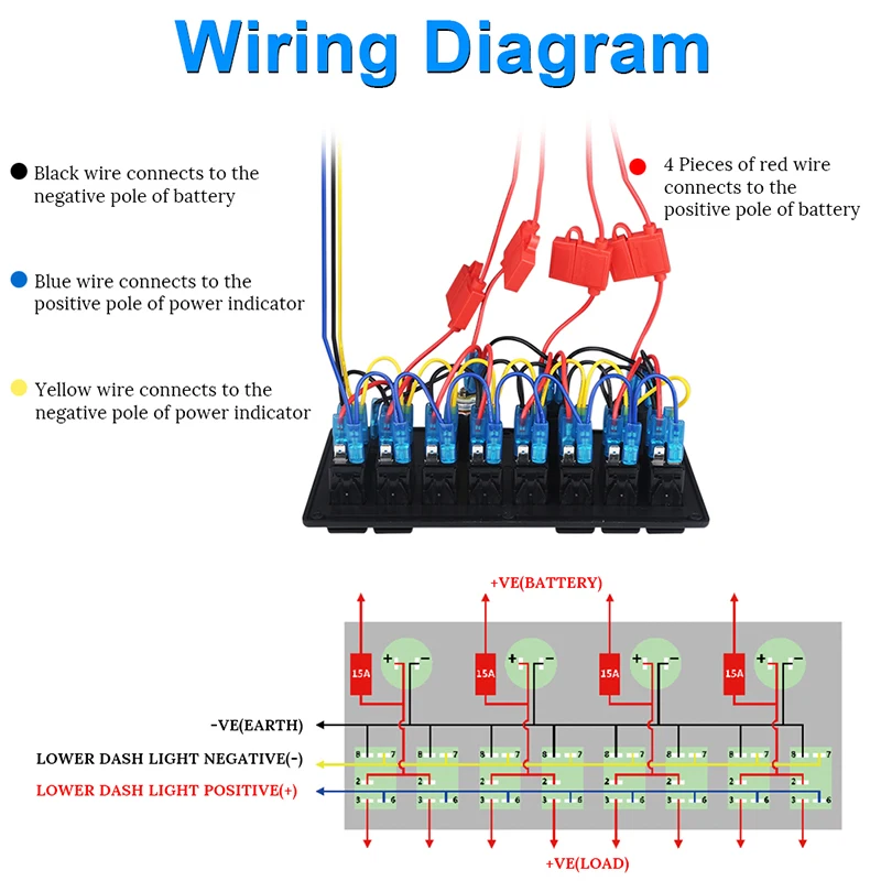 8 Gang Rocker Switch Panel For Car Boat Truck Waterproof 12V 24V Voltmeter Power Dual USB 4.2A Socket Panel Kit Accessories