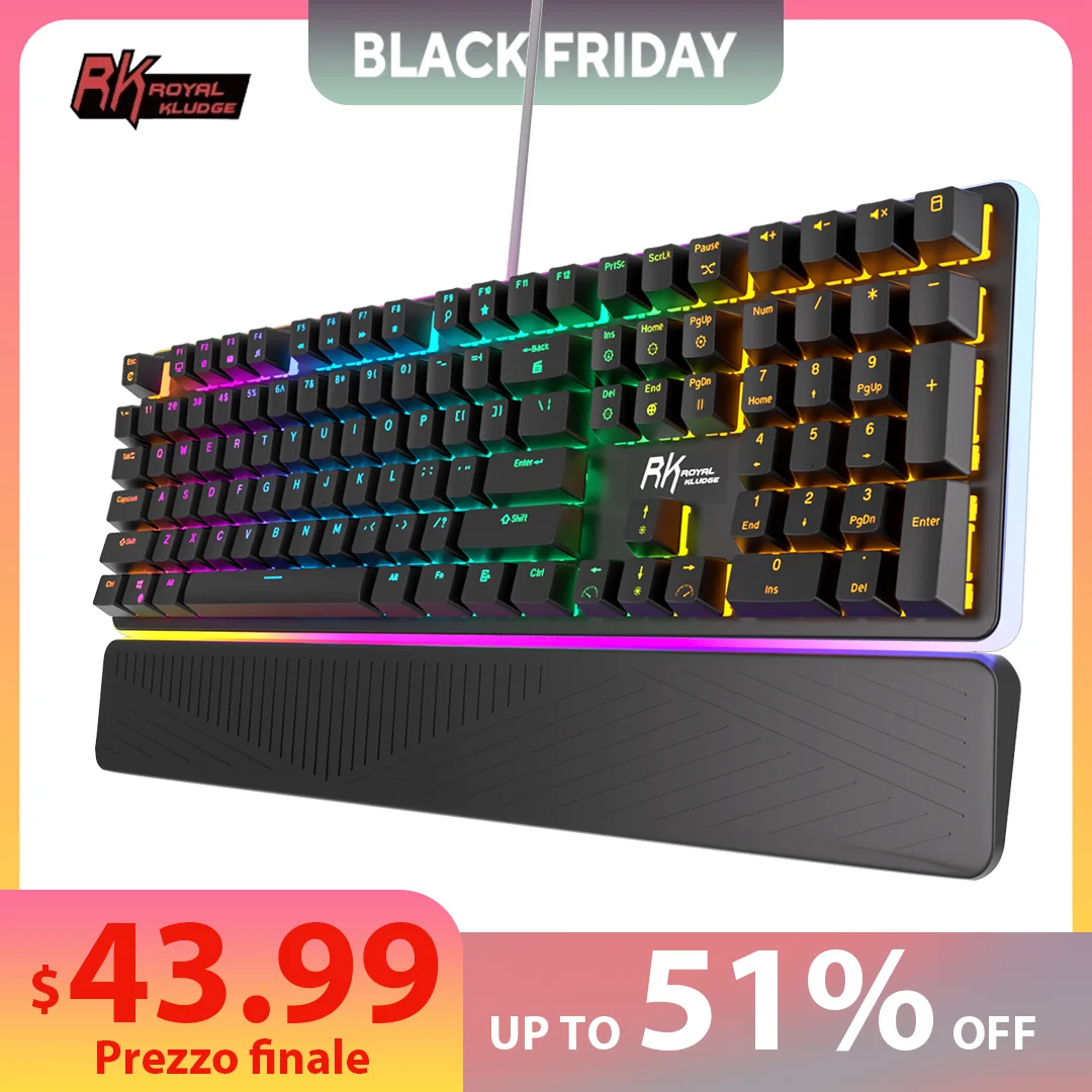 

RK ROYAL KLUDGE RK918 Проводная механическая клавиатура 108 клавиш Игровая клавиатура с 100% RGB-подсветкой и большим светодиодным боковым освещением