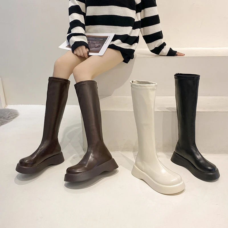 

Boots Women New 2022 Winter Footwear Round Toe Shoes Zipper Flat Heel Med Autumn Ladies Lolita Over-the-Knee Mid Calf Rome Basic