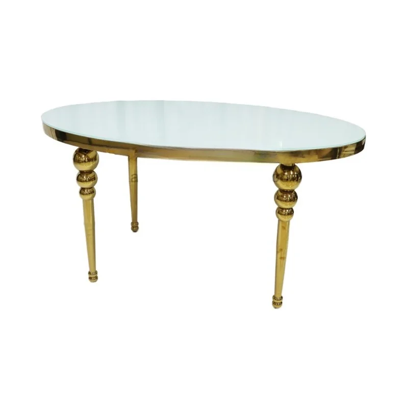 Stainless steel banquet table luxury metal hotel furniture glass gold wedding decoration living room outdoor