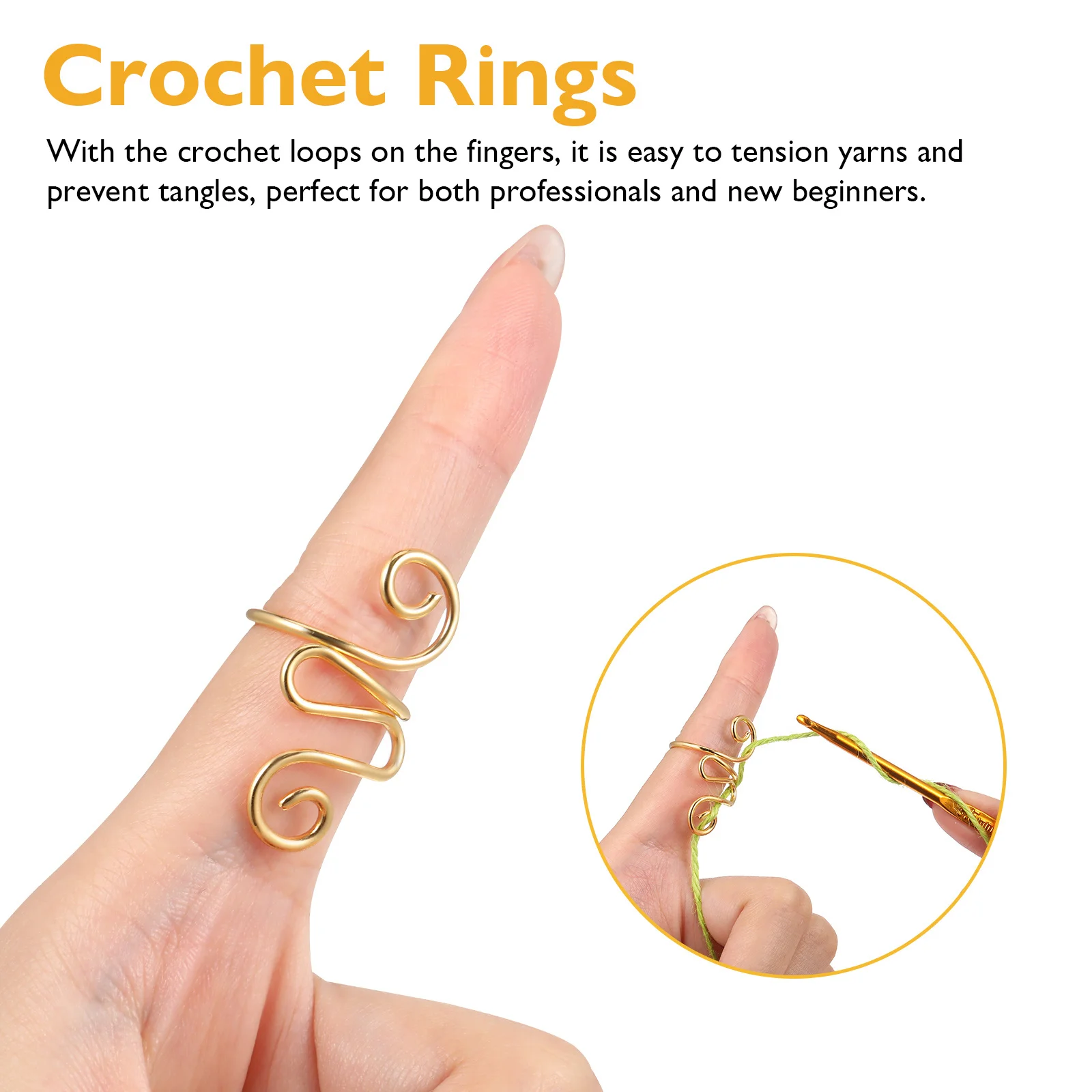 

2 pcs Adjustable Crochet Rings Metal Yarn Tension Finger Loops For Knitting Crocheting Braided Ring Yarn Tool Sewing