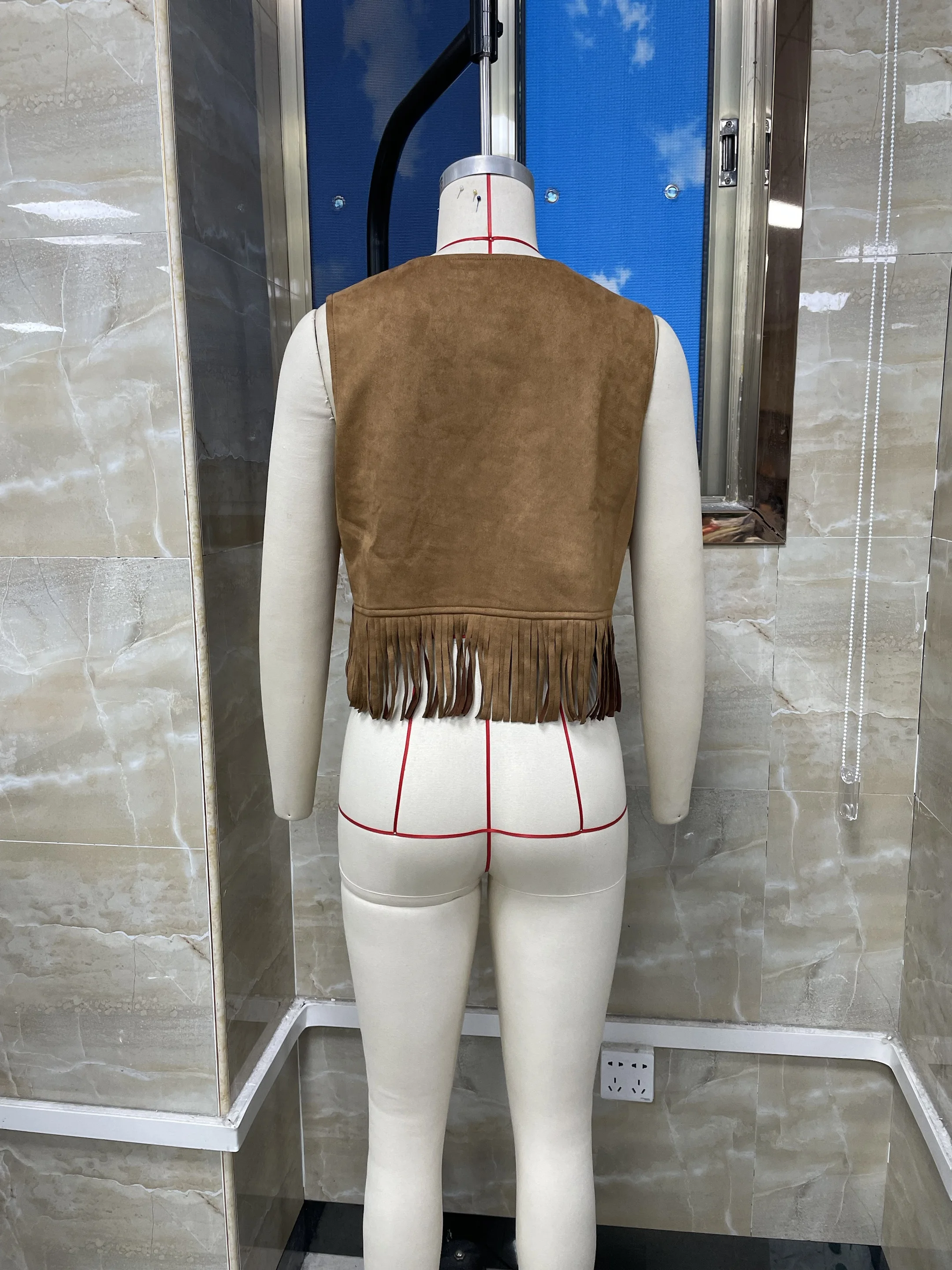 Women Vest, Sleeveless Open Front Tasseled Solid Outwear Gilet for Casual Street