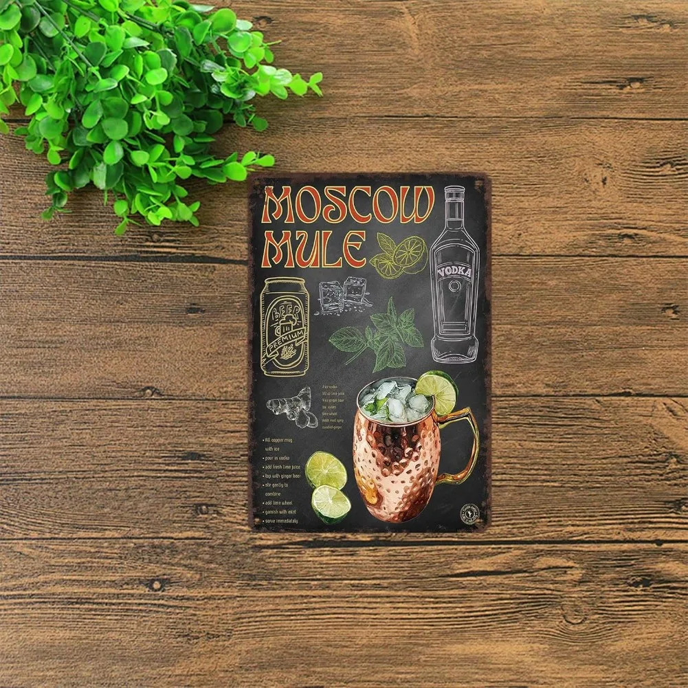مضحك خمر علامات معدنية موسكو البغل السبورة كوكتيل المشارك-قصدير تسجيل ملصق للمنزل غرفة المرآب مكتب ديكور