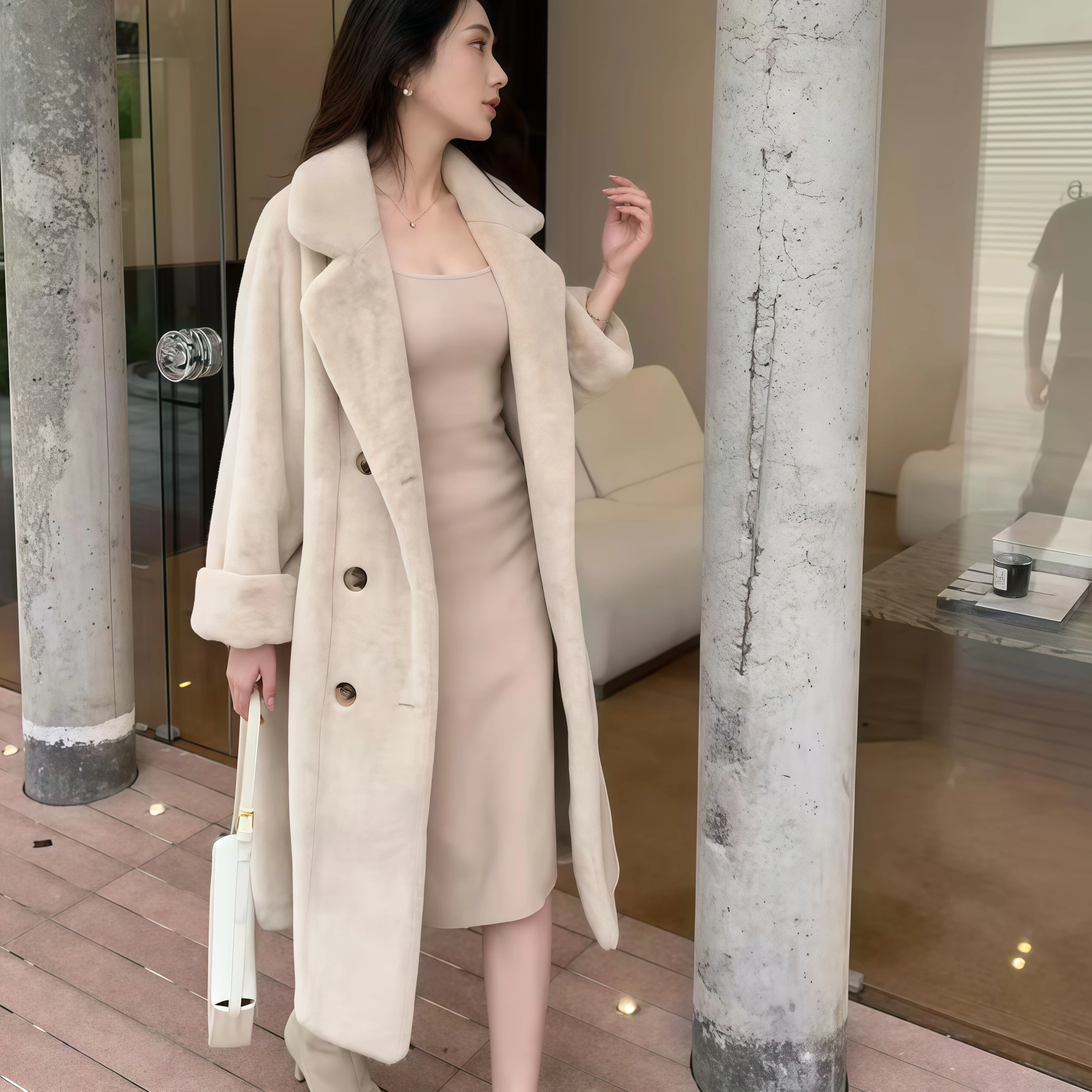 

Women's Imitation Fur All-In-One Velvet Outwear Velvet Autumn and Winter Warm Thickeneded Outwear Elegant and Fashionable Lapel Leather Jacket Artificial Environmentally Friendly Mink Velvet