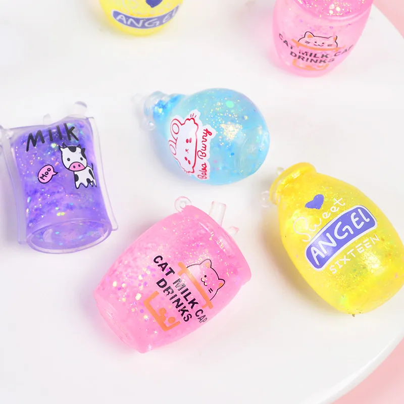 4 pcs kawaii Mini Cartoon Small Milk Tea Cup Maltose Baby Bottle Squirm Soft Milk Tea Cup Stress Relief Pinch Squeeze Toys Kids