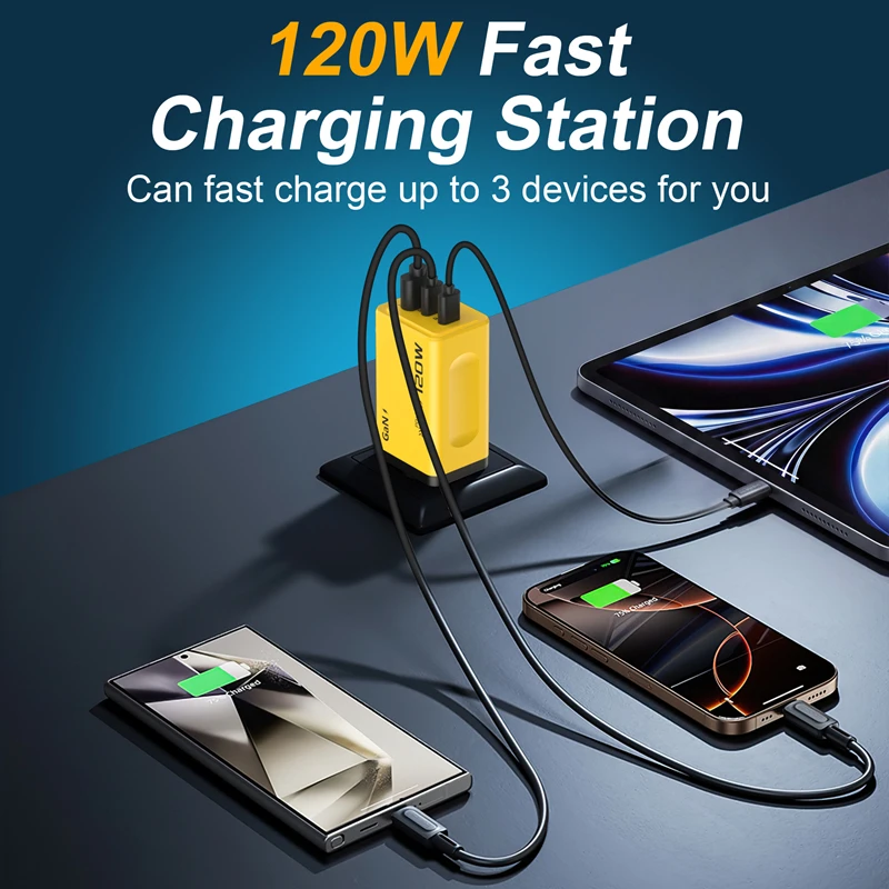 Lenovo 120W Schnellladegerät USB+Dual-PD-Anschlüsse Multi-Port USB-C-Ladegerät Kompatibel mit US-EU-UK-Standards für Smartphones – Detail 4