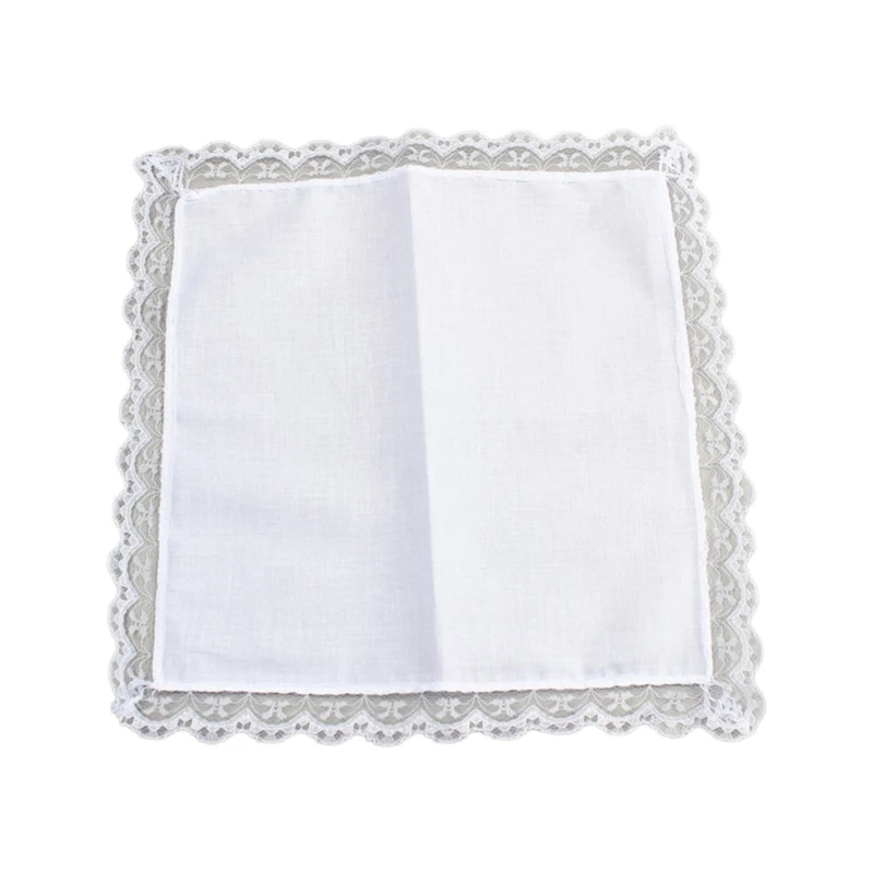 White Hankie Women Handkerchiefs Cotton Lace Trim Super Soft Washable Hanky Chest Towel Pocket Lace Trim Handkerchiefs