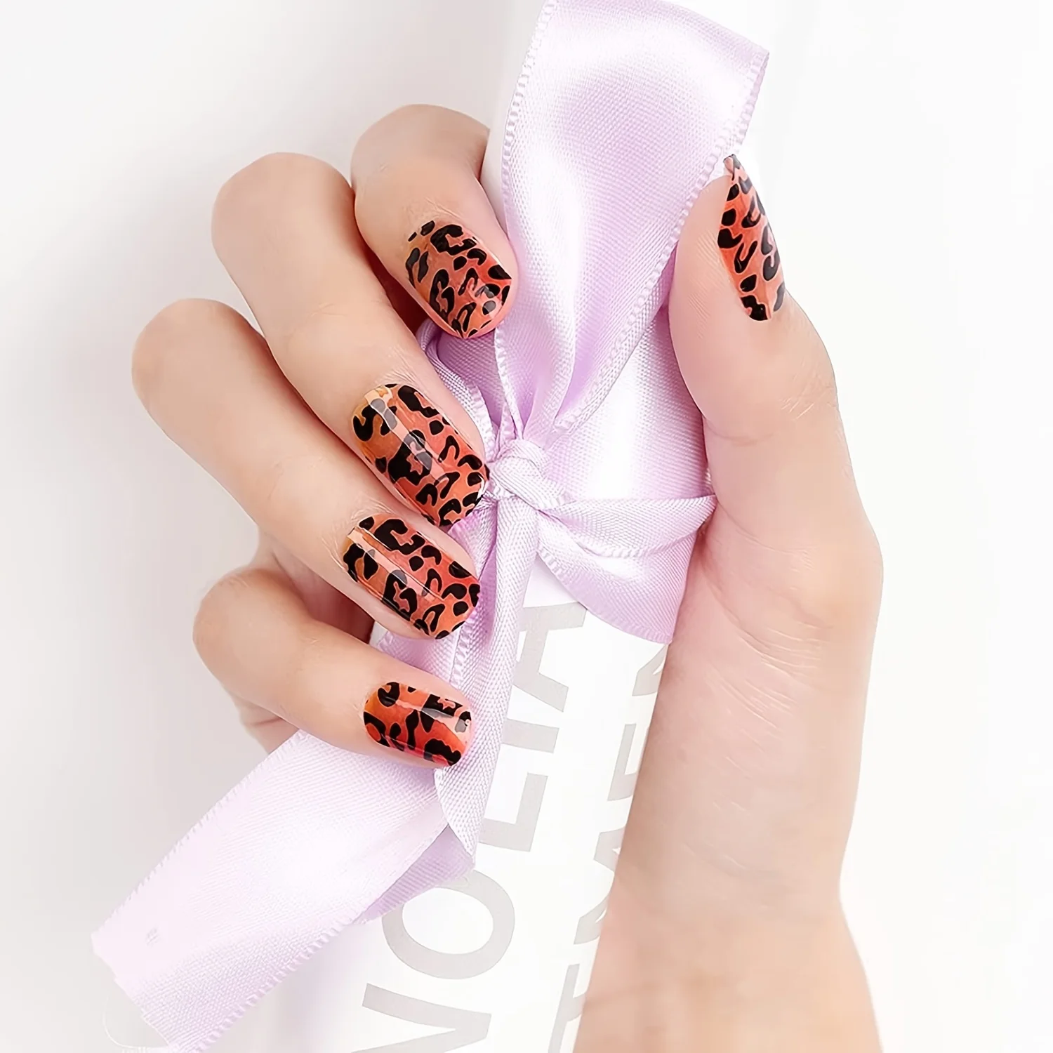 레오파드 무늬 네일 네일 반경화 젤 스티커, 큐티클 스틱 네일 파일, UV 라이트, 20 손가락