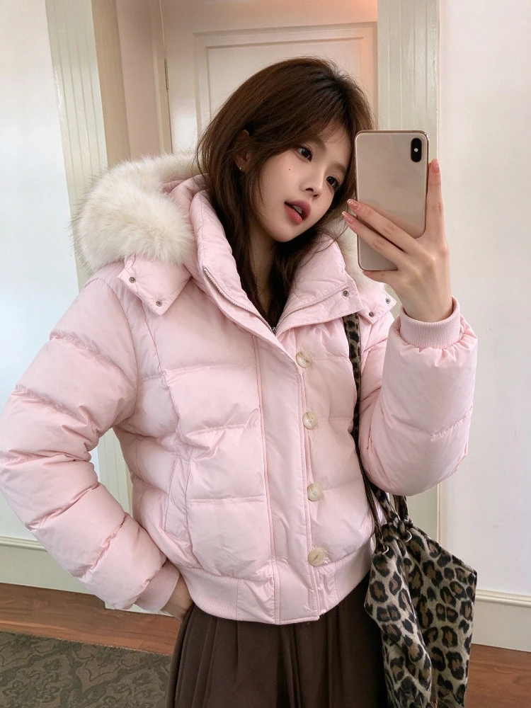 Casual Streetwear American Vintage Women Faux Fur Collar Coat Y2K Warm Oversized Parka Chic Winter Ladies Overcoat Jackets