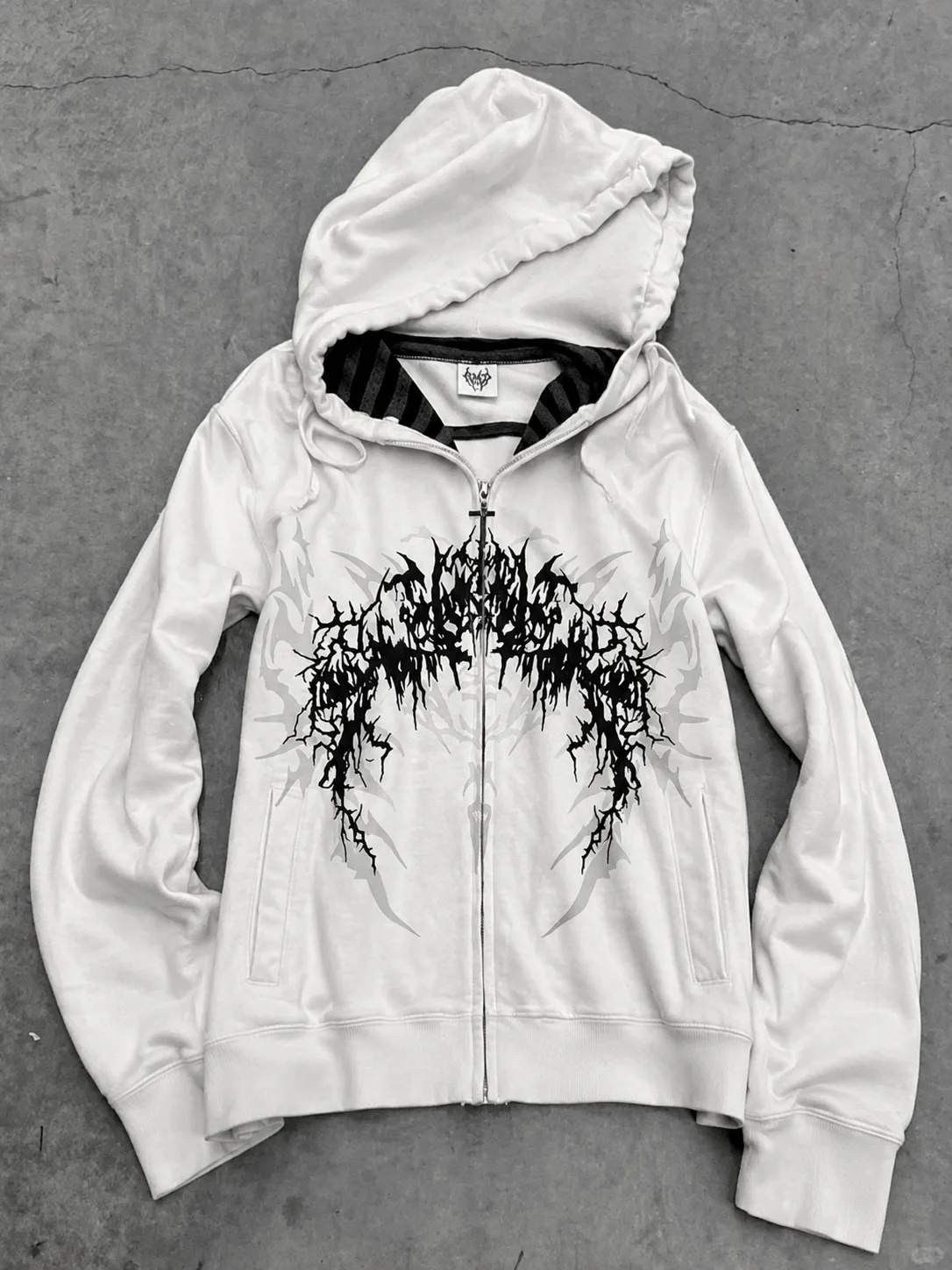 Punk Subculture Hooded Jackets Women Y2k Striped Print Sweatshirts Coats American Vintage Korean Fashion Casual Loose Daily Tops