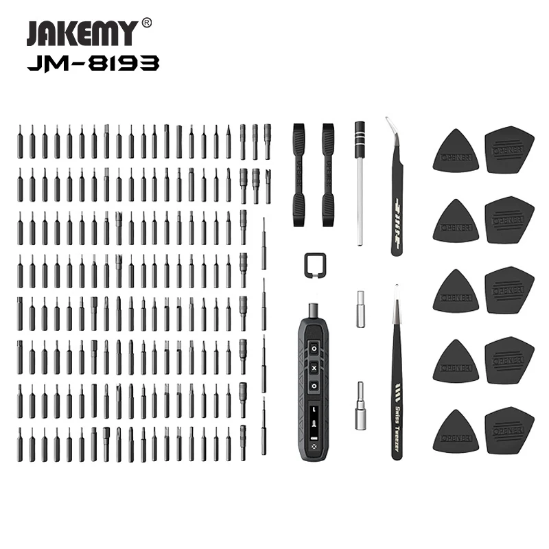 JAKEMY JM-8193 zestaw z wkrętarką elektryczną bity magnetyczne 180 w 1 do okularów zestaw narzędzi do naprawy elektronicznych