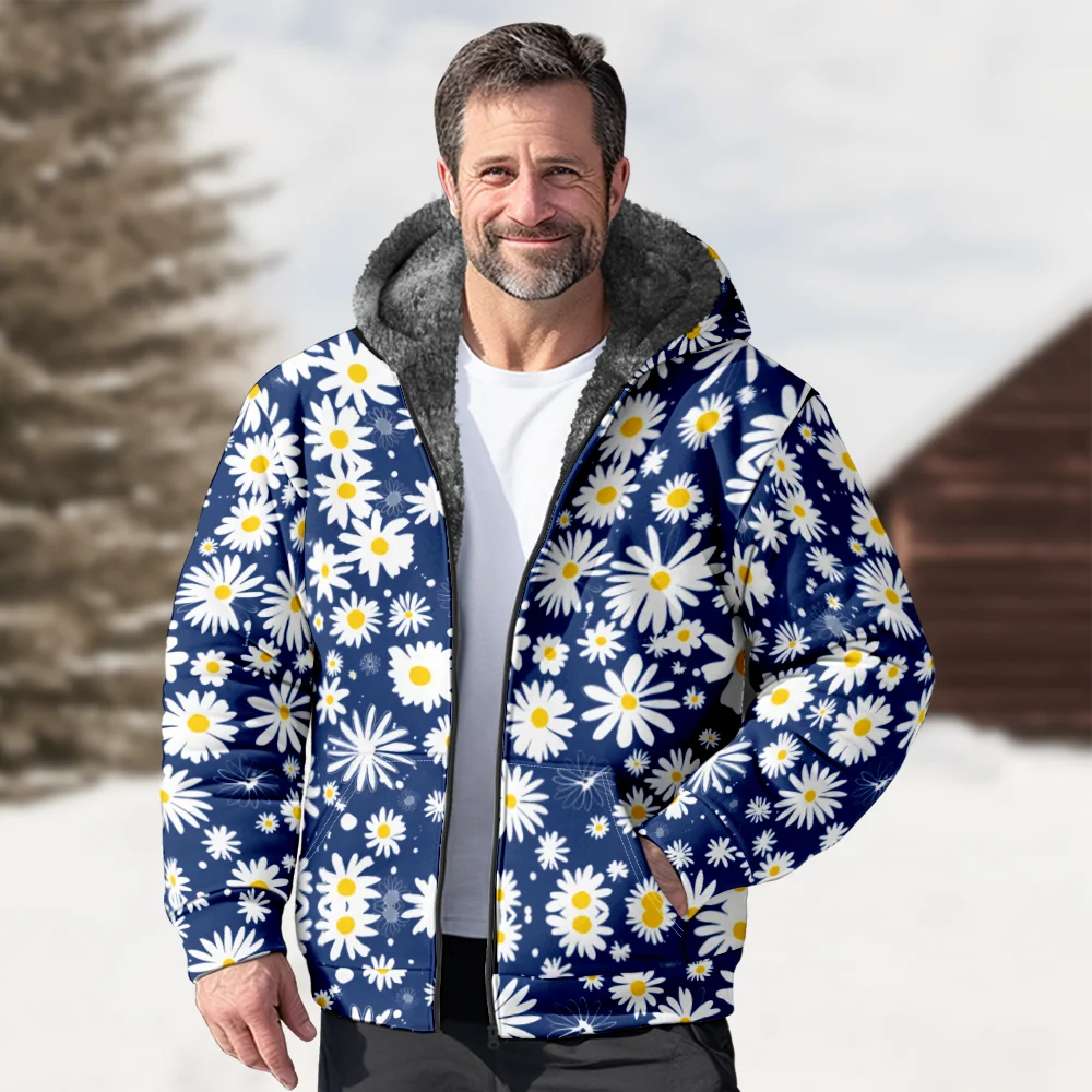 Jaquetas de inverno masculinas casacos, casual elegante padrão flora roupas de algodão sobretudo absorvente de umidade ao ar livre diariamente