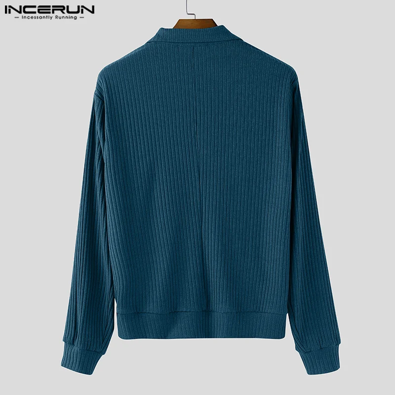 INCERUN رجل جاكيتات بلون محبوك التلبيب كم طويل مزدوجة الصدر الذكور معاطف الشارع الشهير موضة سترات رجالي S-5XL