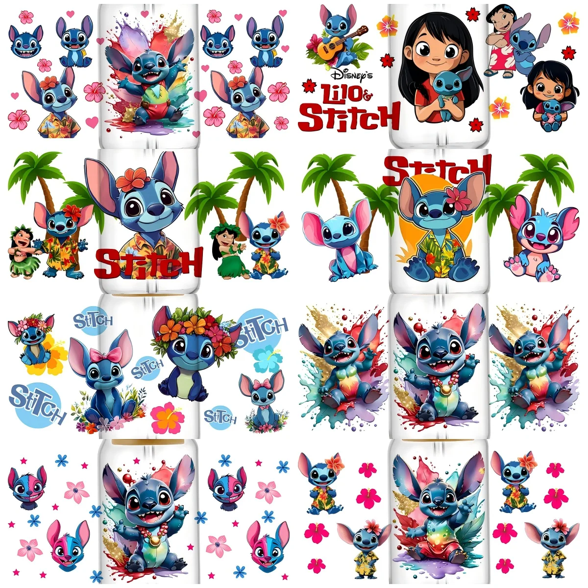 

New Stitch Designs 3D Waterproof UV DTF Cup Wrap For 16oz Libbey Lilo Pattern 3D Transfer Sticker