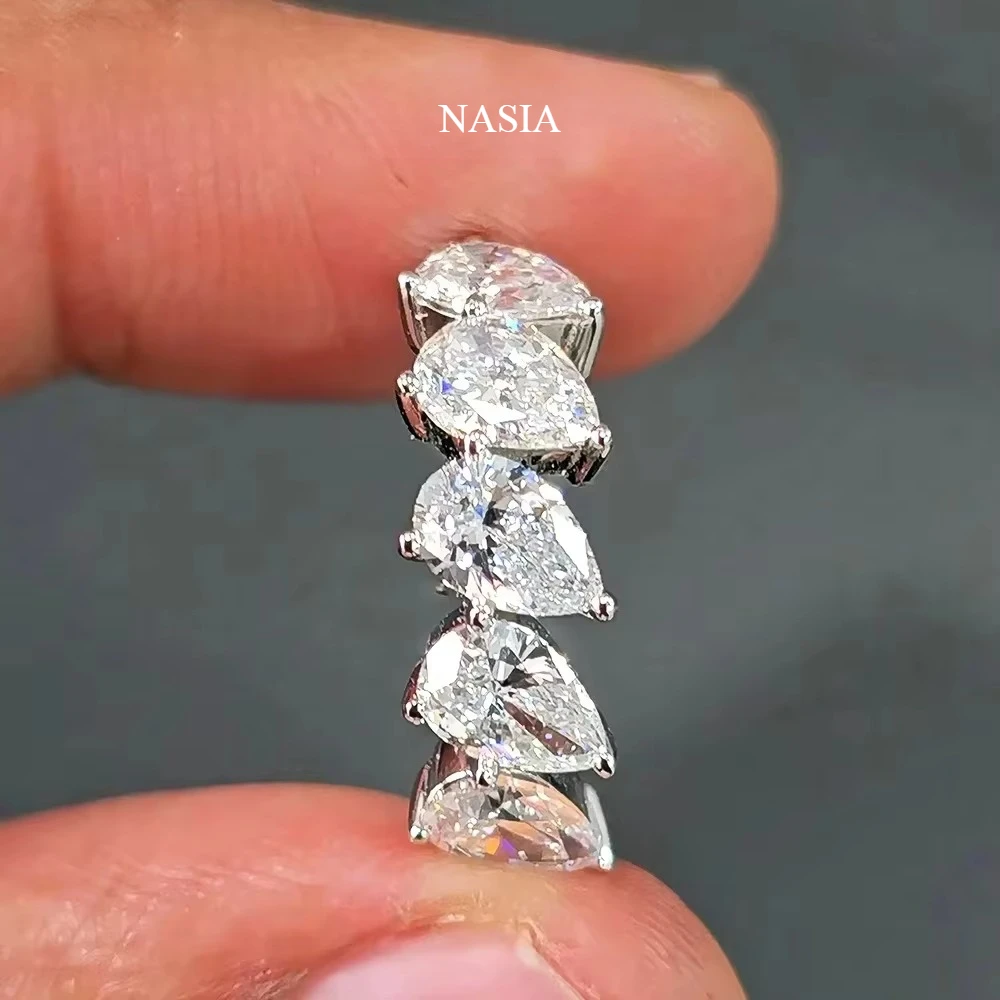 FCGJHW WaterDrop Moissanite Half Eternity Band S925 Sterling Silver for Women 5-Stone Pear Cut Diamond Rings Jewelry GRA 2026