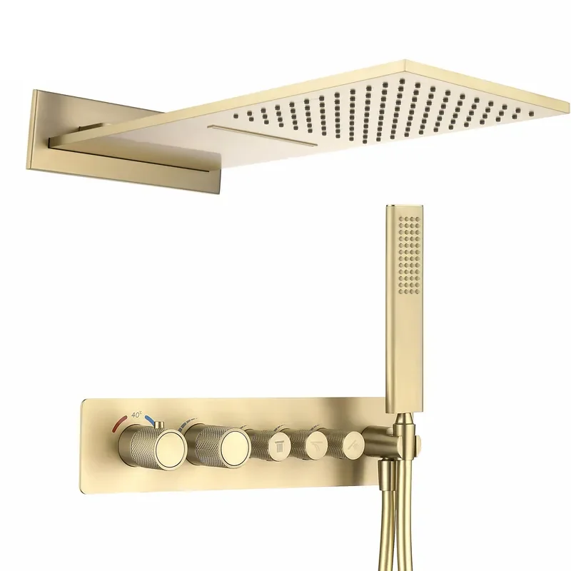 High Quality Concealed Brass Shower Installation Set Brushed Rose Gold Rainfall Waterfall Faucet Bath Shower Faucets