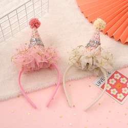 Birthday Party Celebration Glitter Birthday Hat Fairy Hair Hoop One Happy Birthday Party Decor Kids Girl Favor Headwear