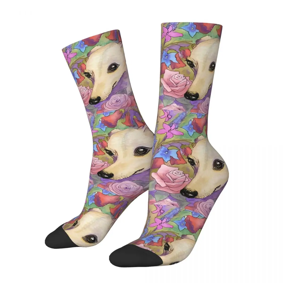 Happy Men's Socks Shy Flower Whippet Greyhound Dog Retro Greyhound Dog Street Style Casual Crew Sock Gift Pattern Printed