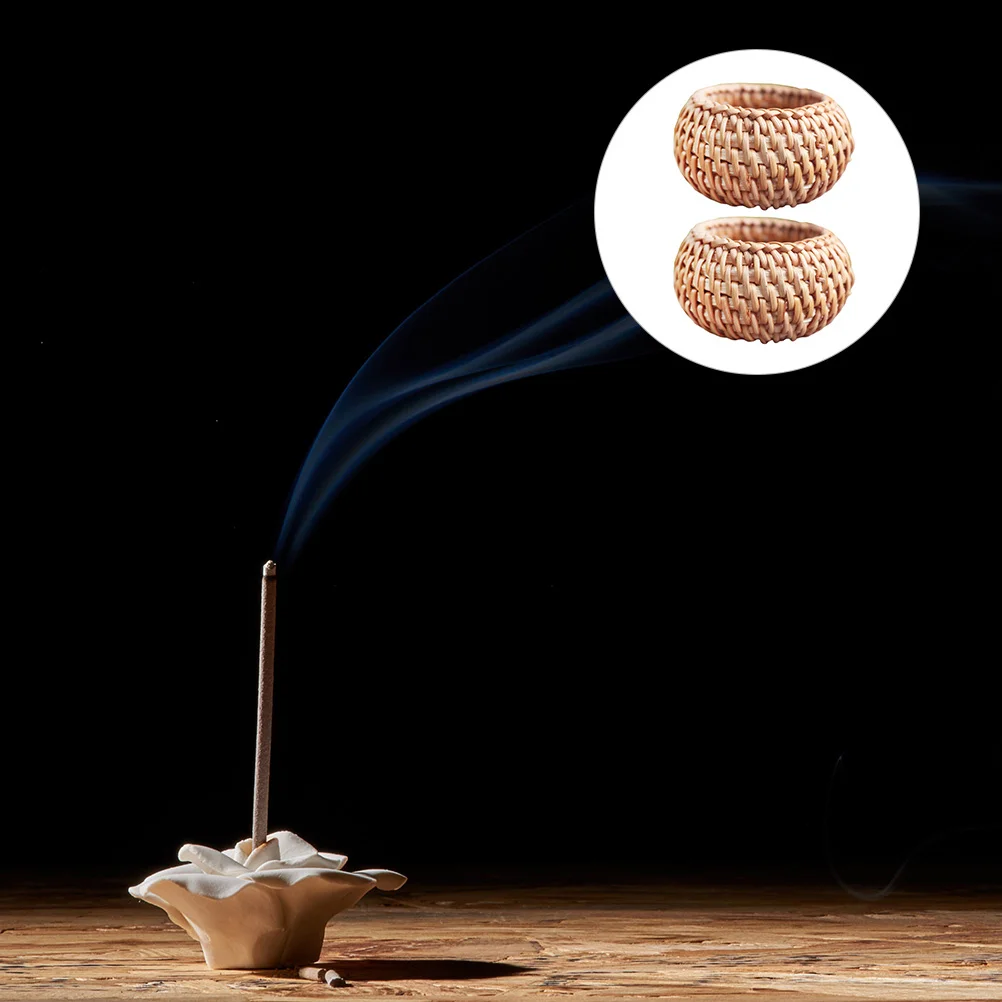 

2pcs Hand-Woven Rattan Incense Holder Desktop Aroma Furnace For Meditation Sleep Aid Office Home Bedroom Courtyard Use Household