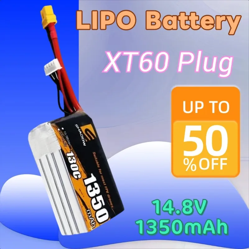 

XT60 Plug 1350mAh 4S 14.8V 130C LIPO Battery for RC Helicopter Quadcopter FPV Racing Drone Rechargeable Battery