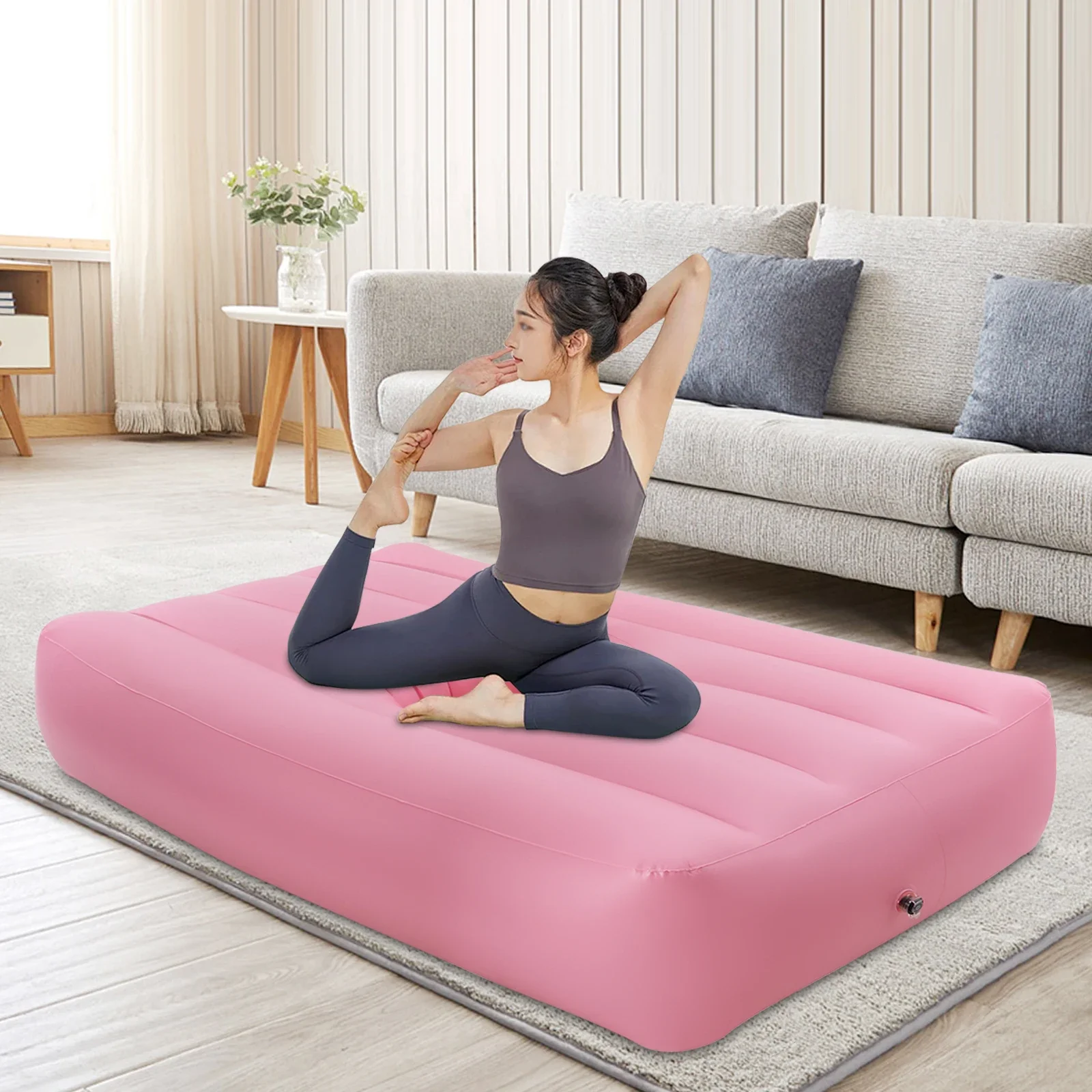 

NEW Pink PVC Foldable Inflatable Mattress with Reusable Electric Air Pump for Post-Surgery Recovery, Beach Travel, and Camping