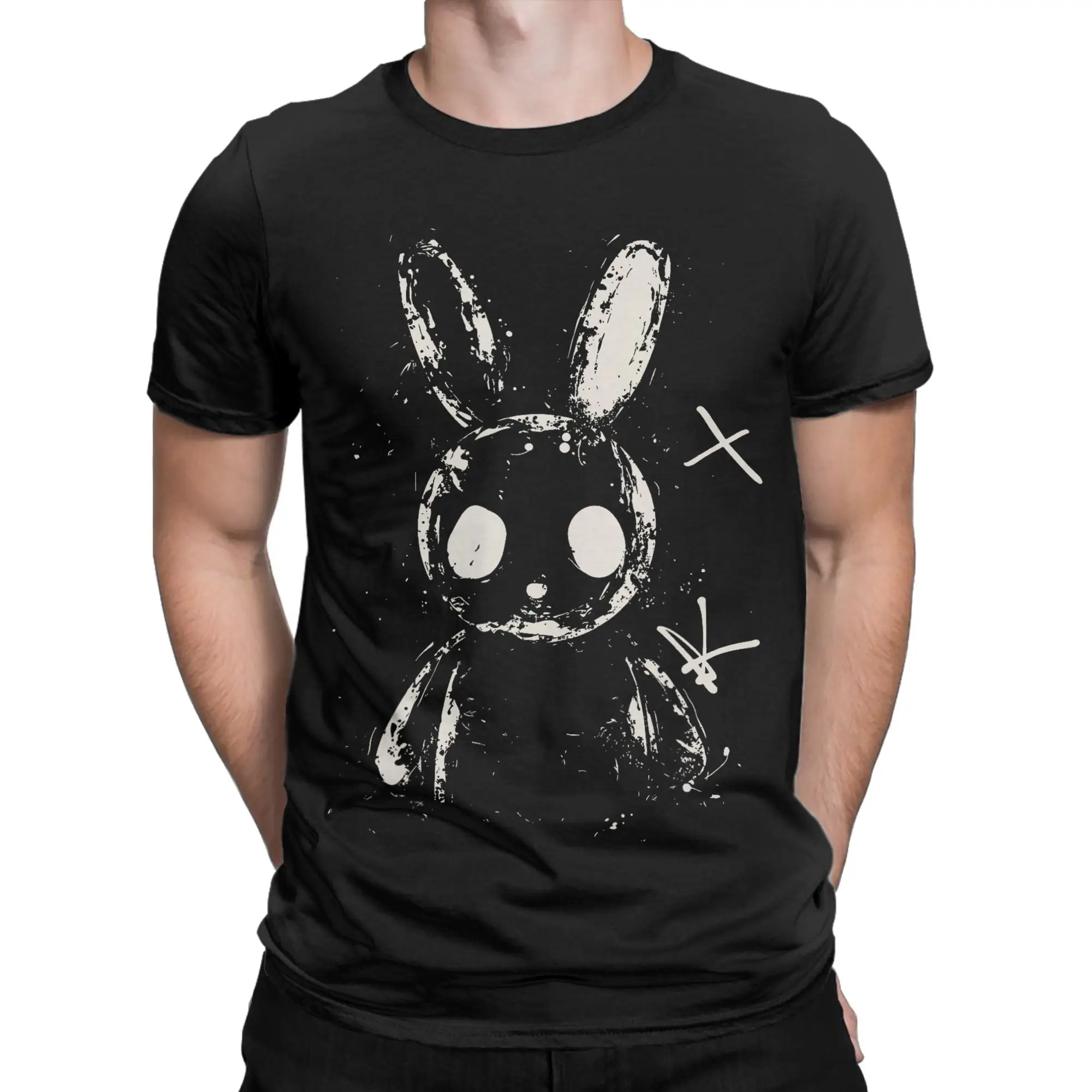 Funny Goth Bunny Rabbits Grunge Horror T-Shirts Men Women's Crewneck Cotton T Shirt  Short Sleeve Tees Graphic Printed Clothing