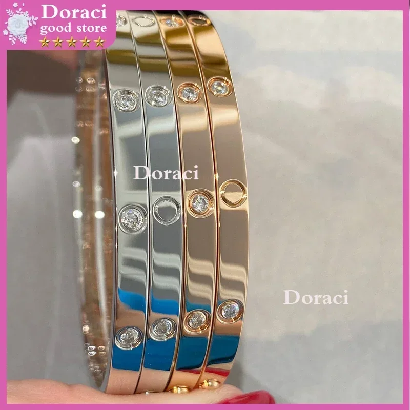 

S925 Silver 5A High end European and American Popular Nail Bracelet Personalized Fashion Screw Full Diamond Bullet Bracelet