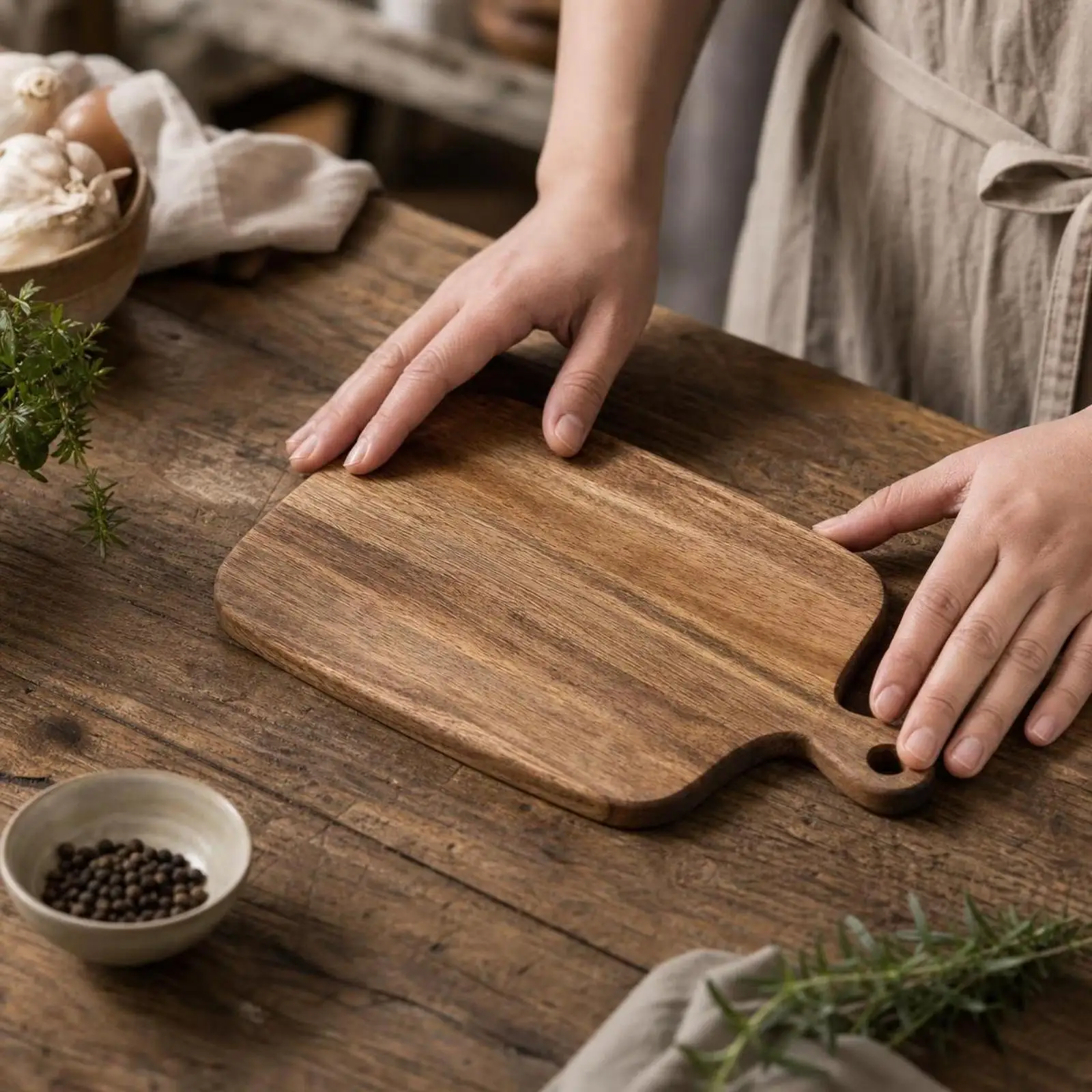 Solid Wooden Tray for Serving Cheese Meat Sushi with Handle and Hanging Hole Acacia