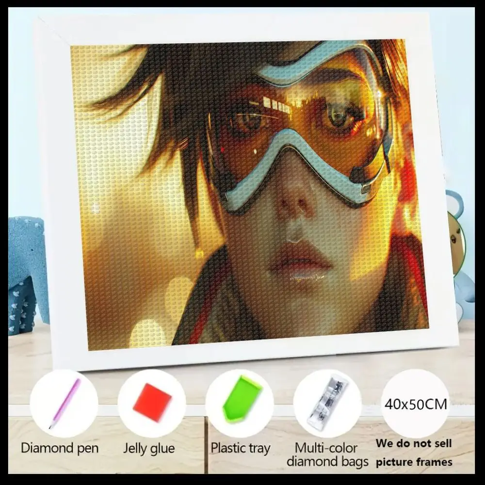 

1 шт., 40x50 см, алмазная живопись в рамке с белой рамкой, очки для персонажей (стиль игры/анимации), на теплом золотом фоне