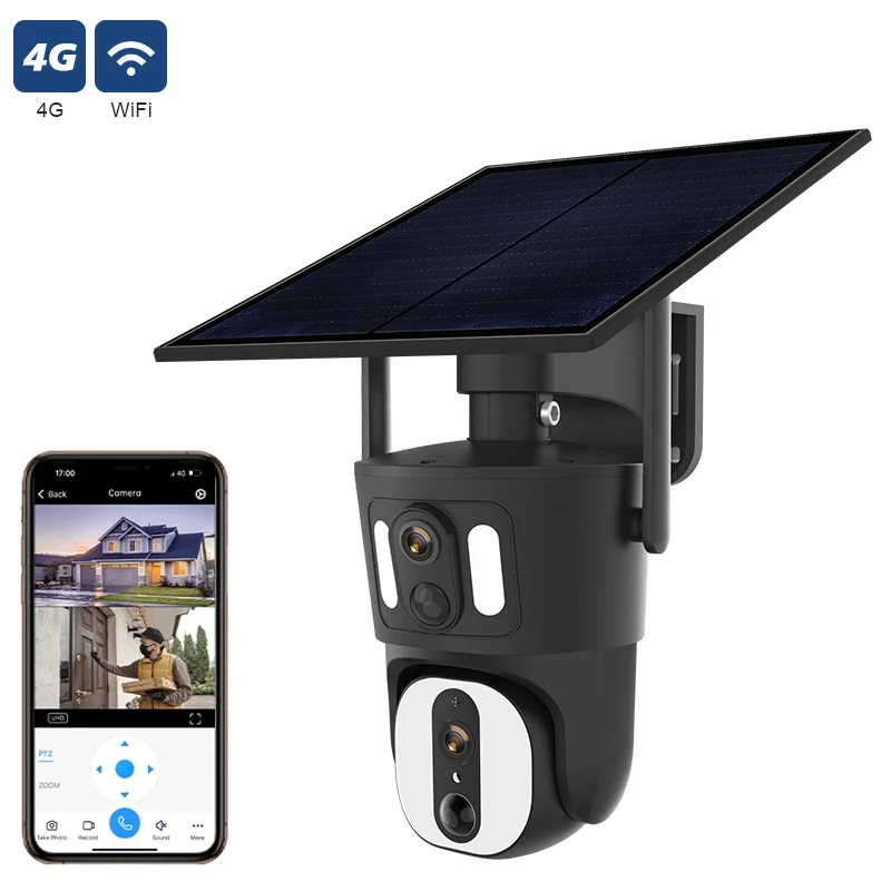 4K 4MP 4G Dual Lens PTZ Solar Camera Dual Screens PIR Human Tracking Outdoor WIFI Security CCTV Surveillance IP Camera