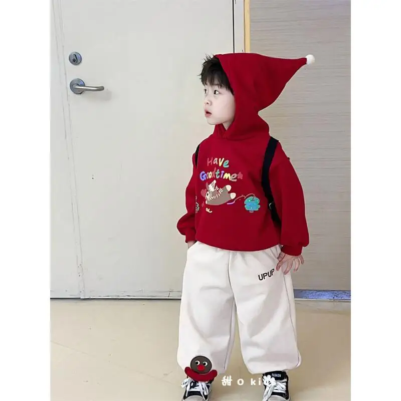 

Kawaii Girl Autumn and Winter 2-Piece Set Christmas Hoodie Fashion Student New Style Sportswear Boy Casual Children's Clothing