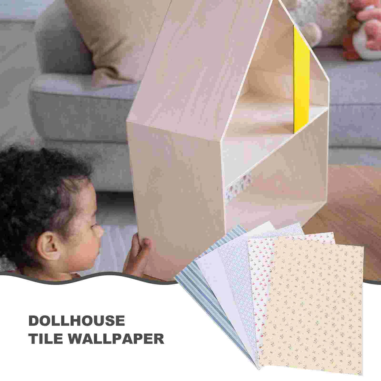 5 Sheets House Wallpaper Mini Wallpapers Miniature Peel and Stick Accessories Self-adhesive Stickers for