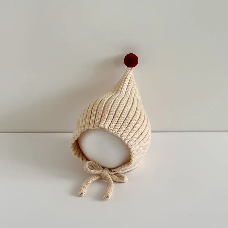 0-24M Baby Beanie Neugeborenen Elf Hut Frühling Herbst Gestrickte Winddicht Warme Earflap Kappe Mit Pom Pom – Detail 12