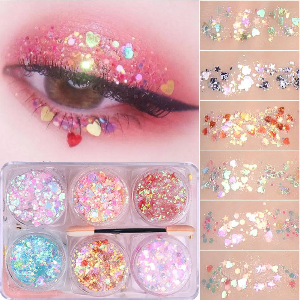 Sombra glitter gel paleta brilhante coração estrela lantejoulas diy hexágono lantejoulas maquiagem glitter rosto olhos maquiagem glitter bod h3l8