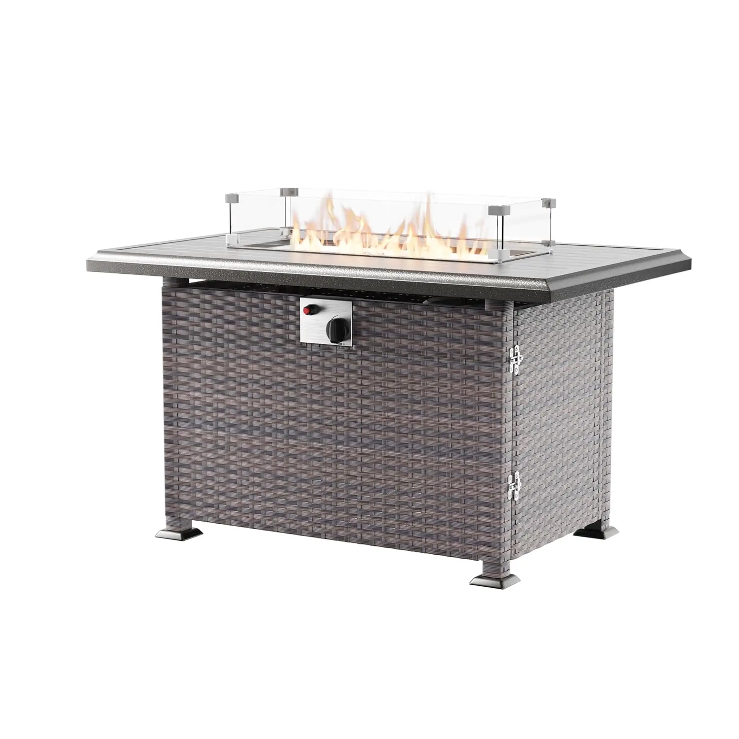

43in Wicker Propane Gas Fire Pit Table 55000BTU Auto-Ignition Glass Wind Guard Glass Rock Outdoor ETL Certified Customized